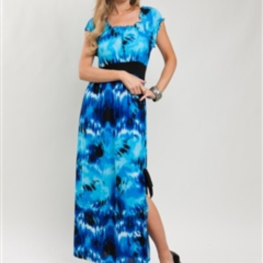 NWT XXL or XXL Roman Fashion Blue Black Tye Dye Long Maxi Dress Stretchy